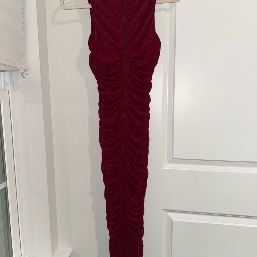 Privy Burgundy Backless Ruched Dress